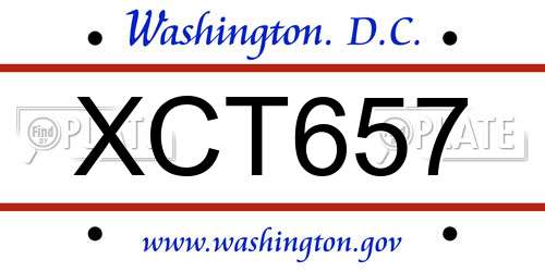 XCT657 District Of Columbia License Plate