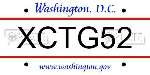 XCTG52 District Of Columbia License Plate