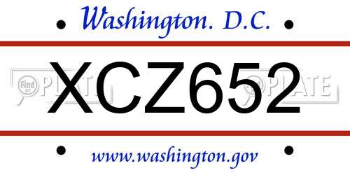 XCZ652 District Of Columbia License Plate