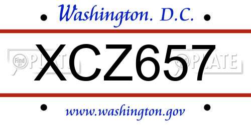XCZ657 District Of Columbia License Plate