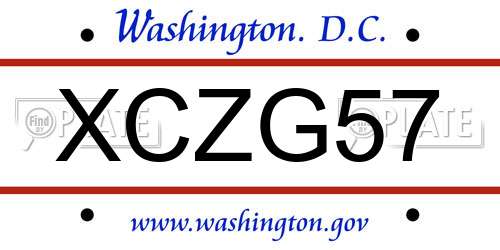 XCZG57 District Of Columbia License Plate