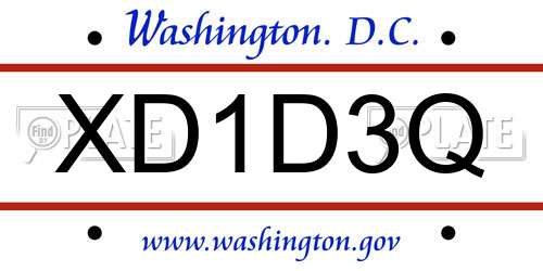 XD1D3Q District Of Columbia License Plate