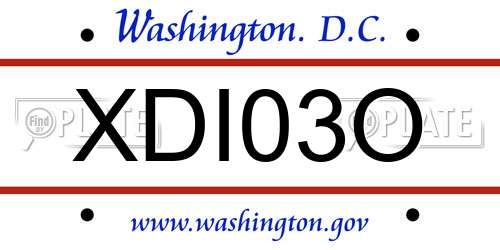 XDI03O District Of Columbia License Plate