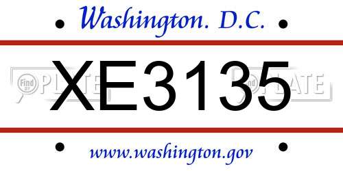 XE3135 District Of Columbia License Plate