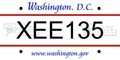XEE135 District Of Columbia License Plate