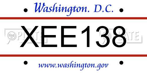 XEE138 District Of Columbia License Plate