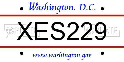 XES229 District Of Columbia License Plate