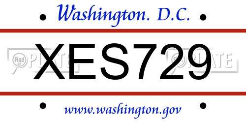 XES729 District Of Columbia License Plate