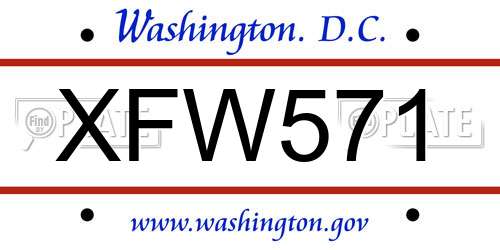 XFW571 District Of Columbia License Plate
