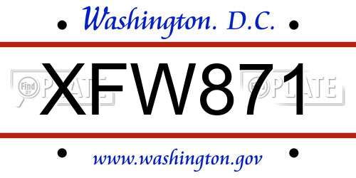 XFW871 District Of Columbia License Plate
