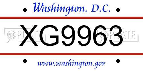 XG9963 District Of Columbia License Plate