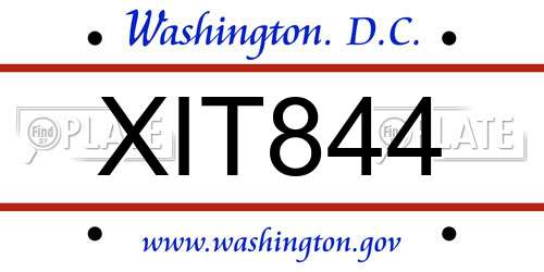 XIT844 District Of Columbia License Plate