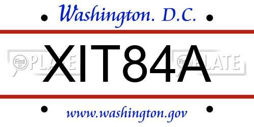 XIT84A District Of Columbia License Plate