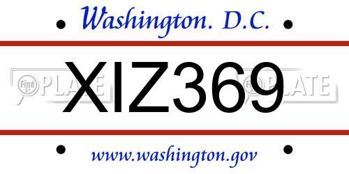 XIZ369 District Of Columbia License Plate