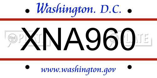 XNA960 District Of Columbia License Plate