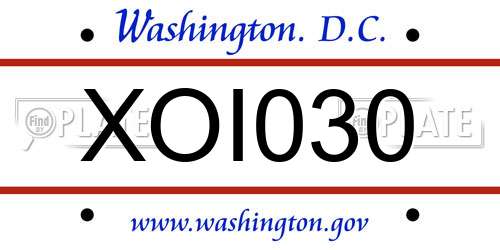 XOI030 District Of Columbia License Plate