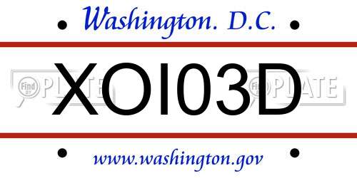 XOI03D District Of Columbia License Plate