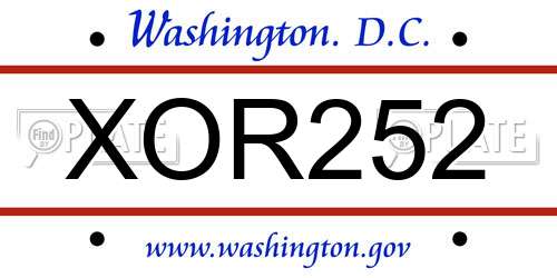 XOR252 District Of Columbia License Plate