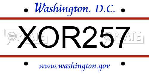 XOR257 District Of Columbia License Plate