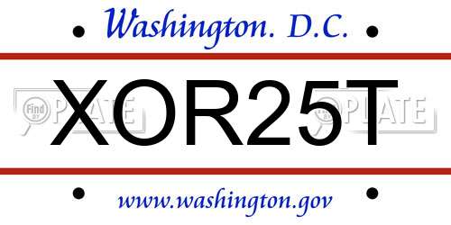 XOR25T District Of Columbia License Plate