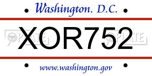 XOR752 District Of Columbia License Plate