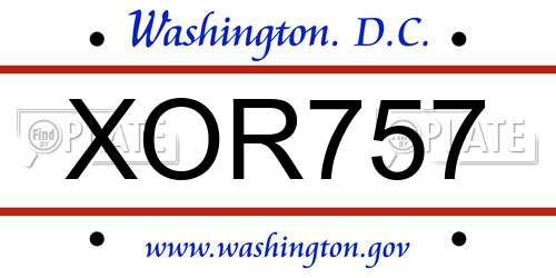 XOR757 District Of Columbia License Plate