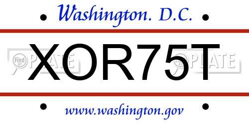 XOR75T District Of Columbia License Plate