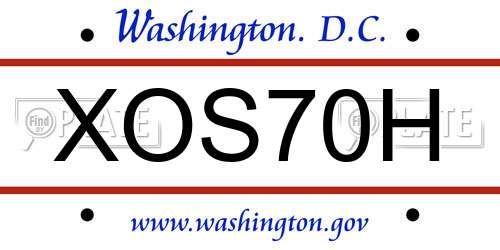 XOS70H District Of Columbia License Plate