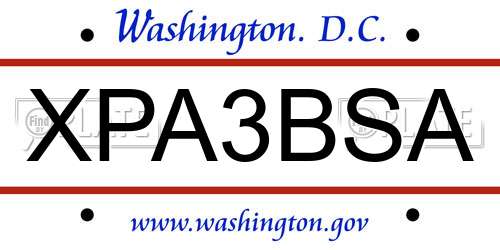 XPA3BSA District Of Columbia License Plate