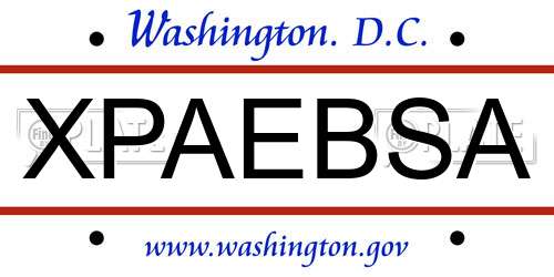 XPAEBSA District Of Columbia License Plate
