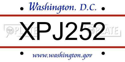XPJ252 District Of Columbia License Plate