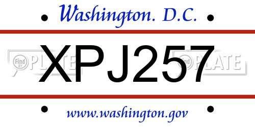 XPJ257 District Of Columbia License Plate