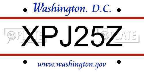 XPJ25Z District Of Columbia License Plate