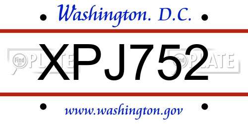 XPJ752 District Of Columbia License Plate
