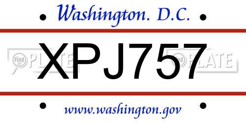 XPJ757 District Of Columbia License Plate