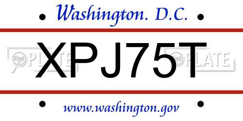 XPJ75T District Of Columbia License Plate