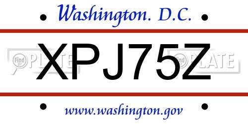XPJ75Z District Of Columbia License Plate