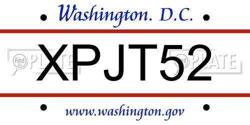 XPJT52 District Of Columbia License Plate