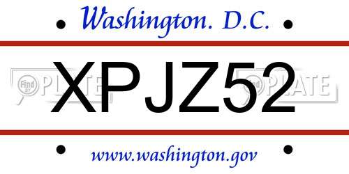 XPJZ52 District Of Columbia License Plate