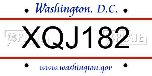 XQJ182 District Of Columbia License Plate