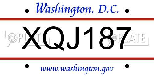 XQJ187 District Of Columbia License Plate