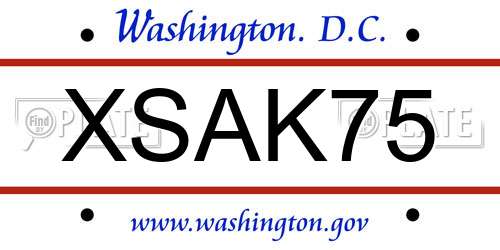 XSAK75 District Of Columbia License Plate