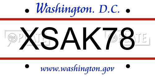 XSAK78 District Of Columbia License Plate