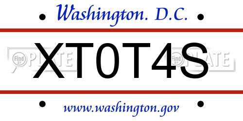 XT0T4S District Of Columbia License Plate