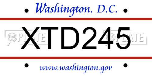 XTD245 District Of Columbia License Plate