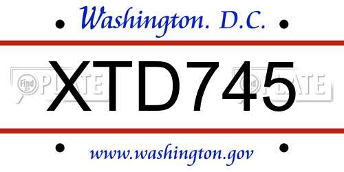 XTD745 District Of Columbia License Plate