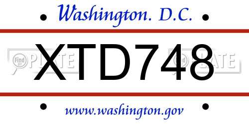 XTD748 District Of Columbia License Plate