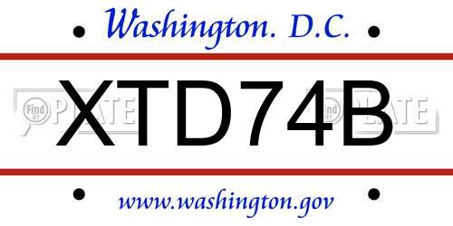 XTD74B District Of Columbia License Plate