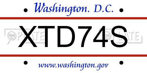 XTD74S District Of Columbia License Plate