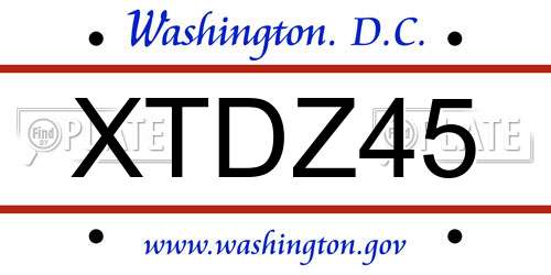 XTDZ45 District Of Columbia License Plate